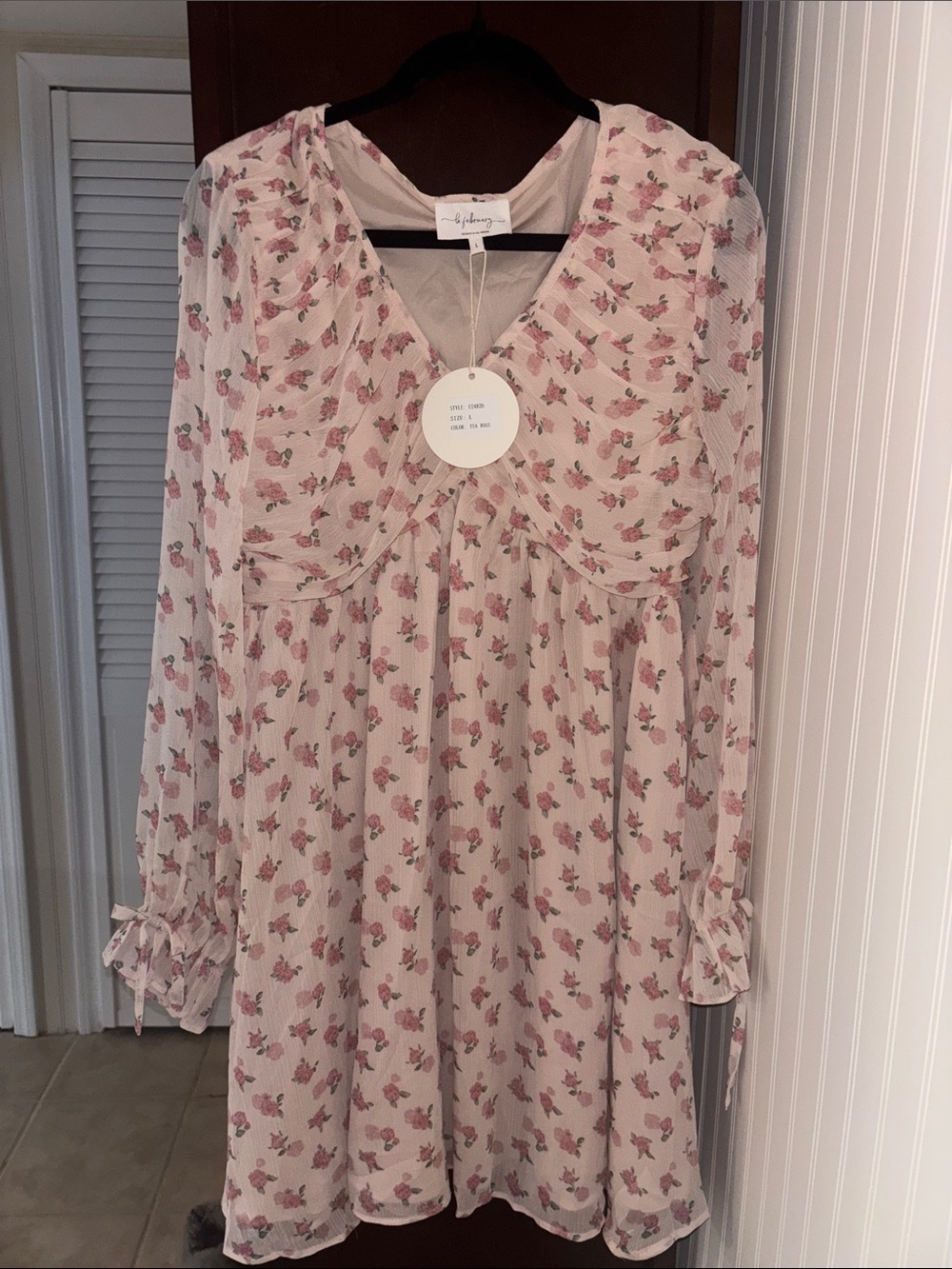 In February Brand Pink Floral Long-Sleeve Dress